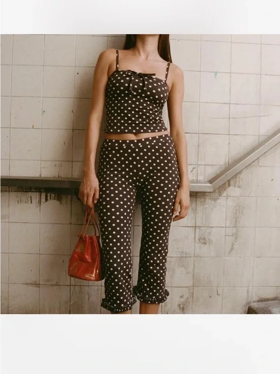 Black Polka Dot Cropped Tank Top - Cream Dots - Picture 3 of 8